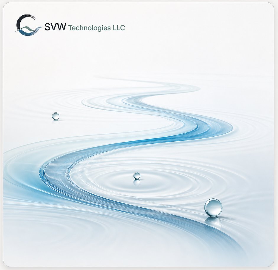 Abstract flowing water graphic representing SVW Technologies' fluid, data-driven approach